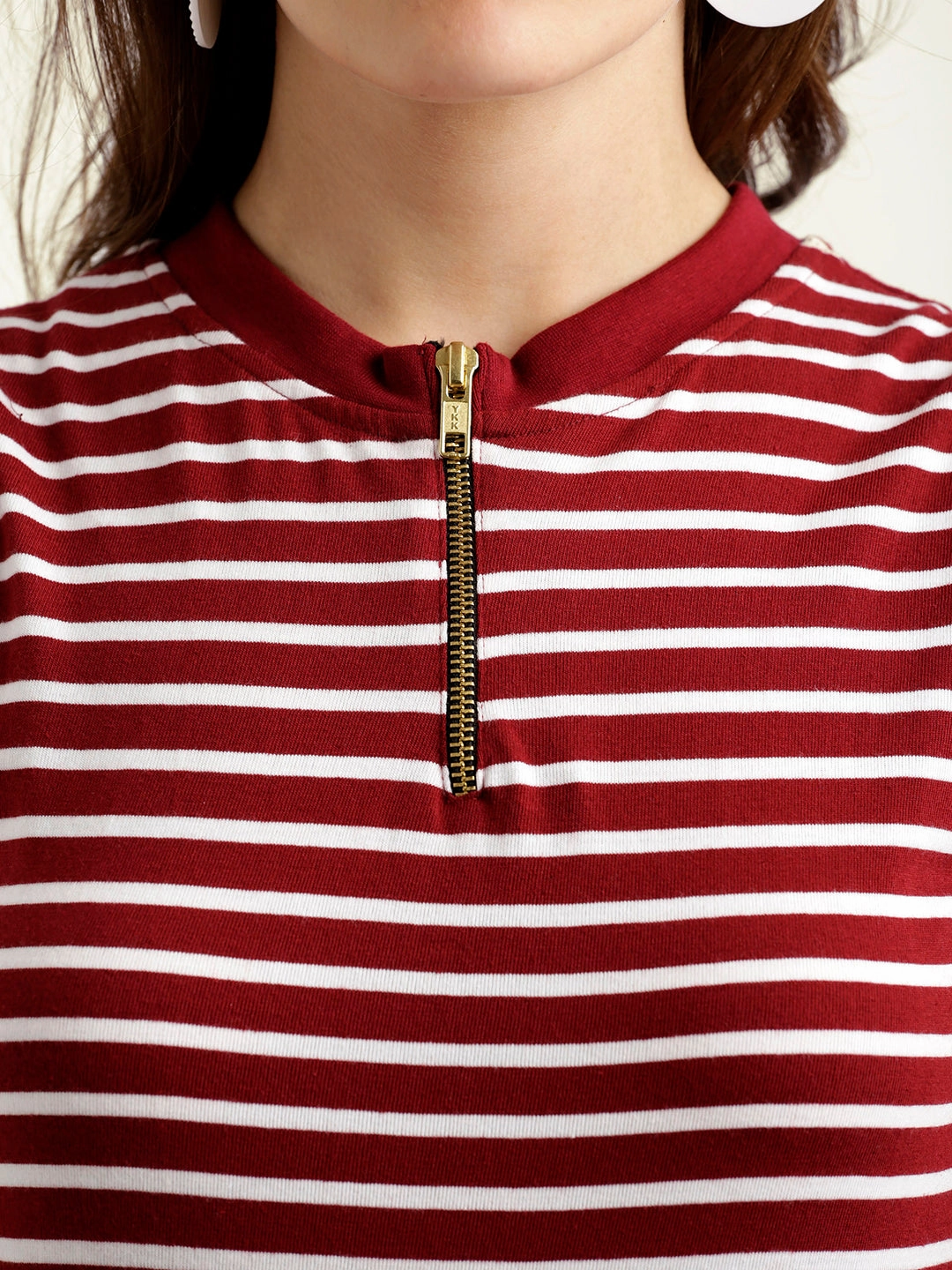 Women's Maroon and White Round Neck Sleeveless Striped Bodycon Dress Chill Fashion Texture Edge