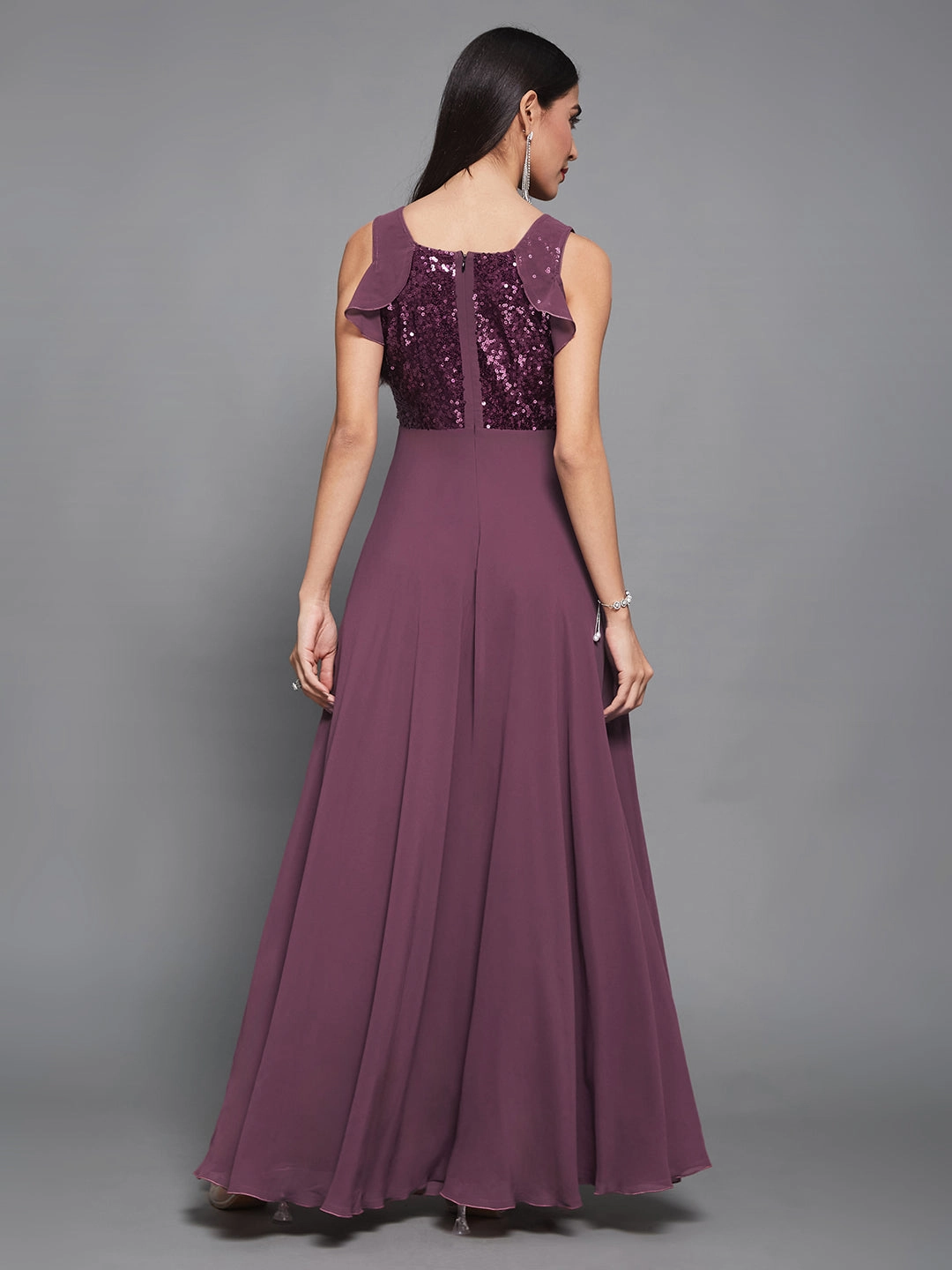 All Wear LowProfileZipper Women's Mauve Sweet-Heart Neck Sleeveless Embellished Fit & Flare Maxi Dress