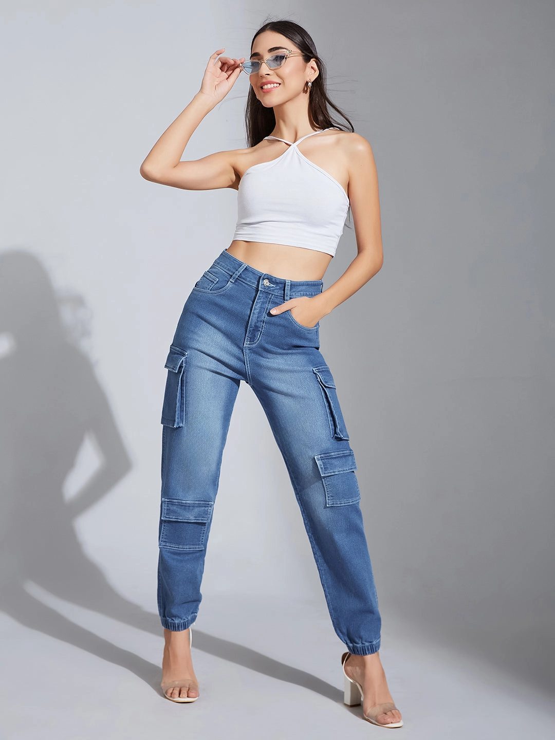 Street Smart Go To Piece Women's Mid-Blue Regular High-Rise Regular Stretchable Denim Joggers