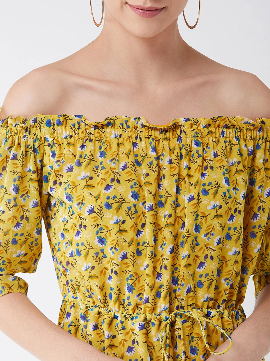 Tailored Piece Women's Multicolor Floral Printed Georgette Regular Fit Square Neck 3/4 Sleeve Knee-Long Length Dress