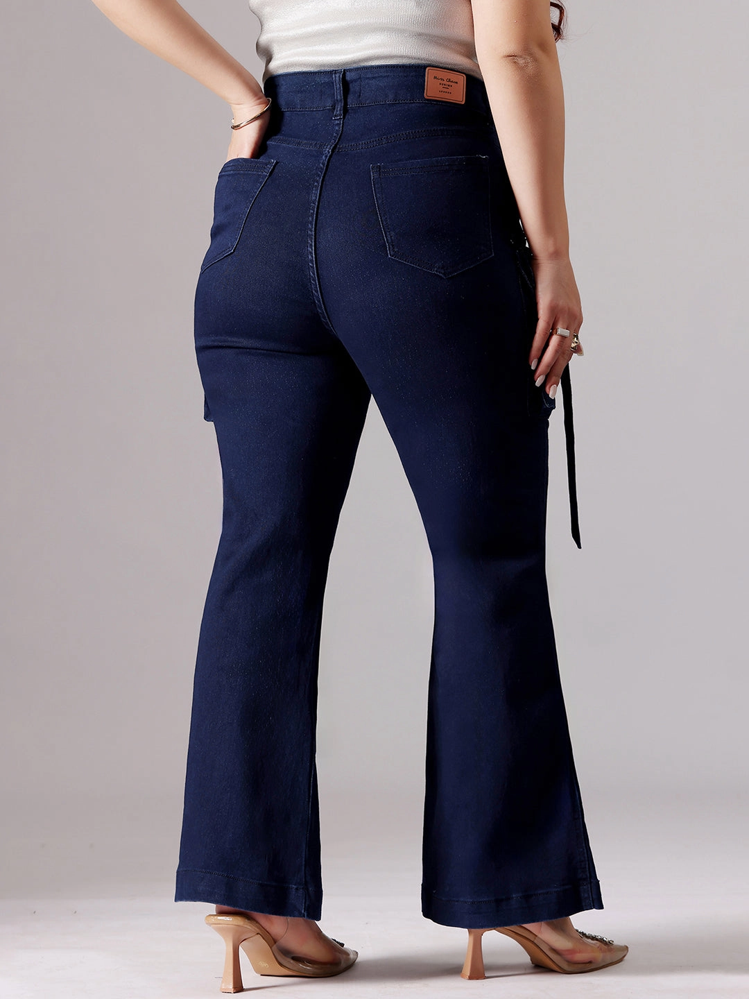 Women's Navy Blue Bootcut High-Rise Clean-Look Stretchable Denim Jeans Urban appeal Unisex Fit