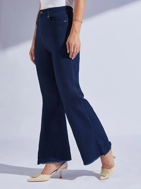 Women's Navy Blue Bootcut High-Rise Regular-Length Stretchable Denim Jeans Affordable Durable Outfit Ready Style