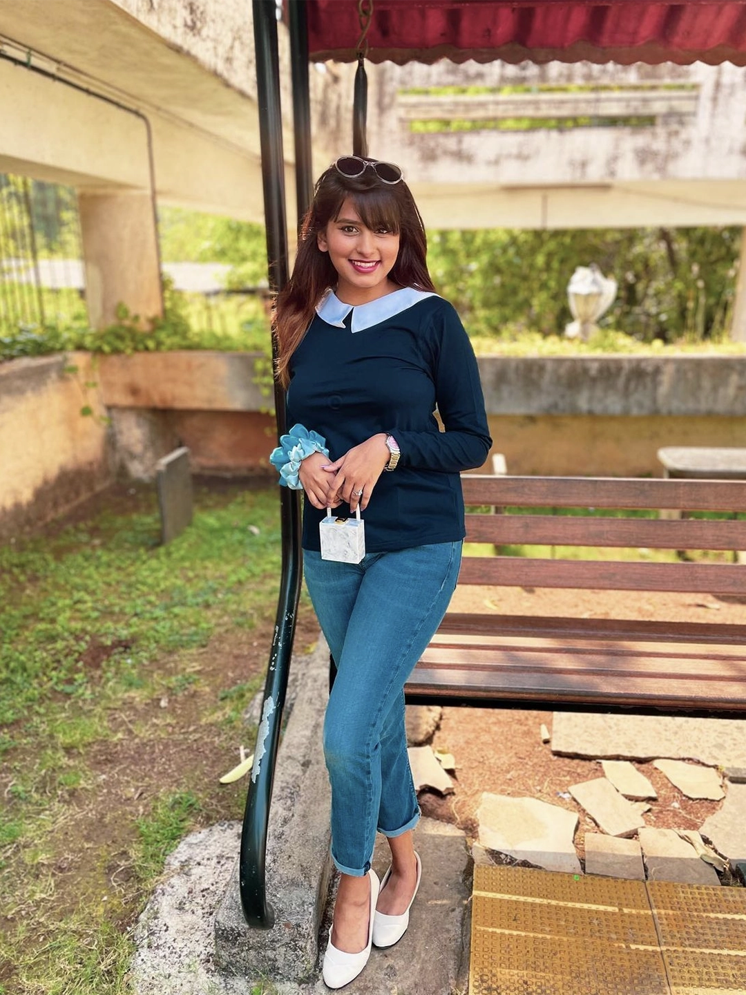 Lightweight Thermal LongSleeve Women's Navy Blue Collared Round Neck Full Sleeve Cotton Solid Buttoned Top