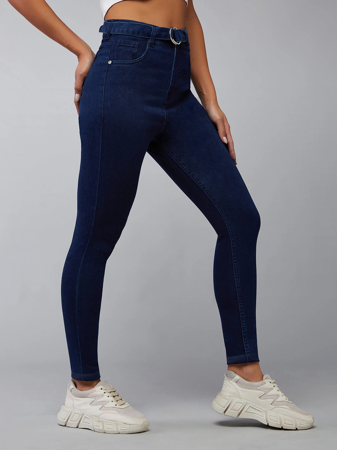 Date Night Sunny Vibes Stylish Look Women's Navy-Blue Cotton Skinny-Fit Relaxed High-Rise Stretchable Denim Jeans
