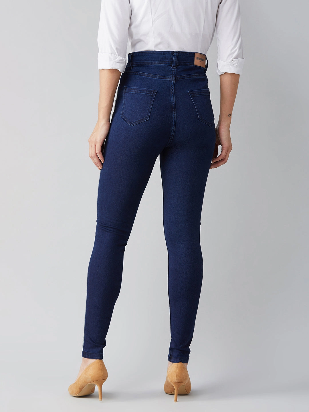 Women's Navy-Blue Cotton Skinny-Fit Relaxed High-Rise Stretchable Denim Jeans Easy Outfit