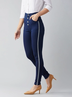 Women's Navy-Blue Cotton Skinny-Fit Relaxed High-Rise Stretchable Denim Jeans Neutral Daily Wear