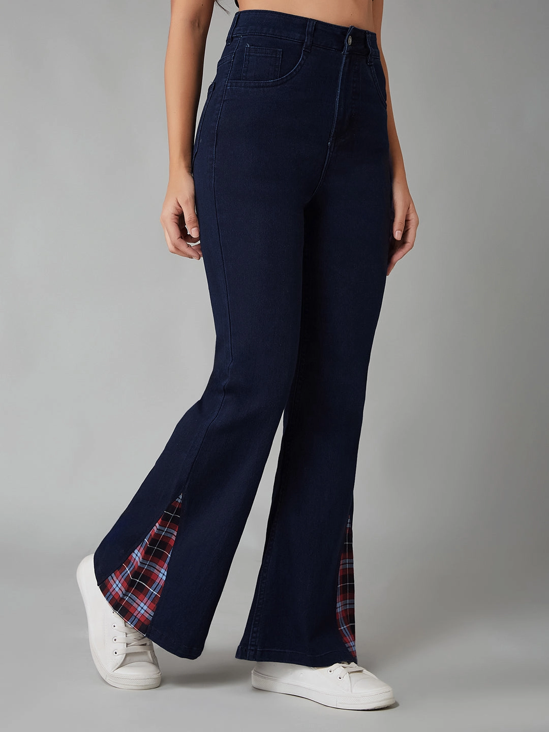 Softened Lining Women's Navy Blue High Rise Clean LooK Stretchable Denim Bootcut Jeans