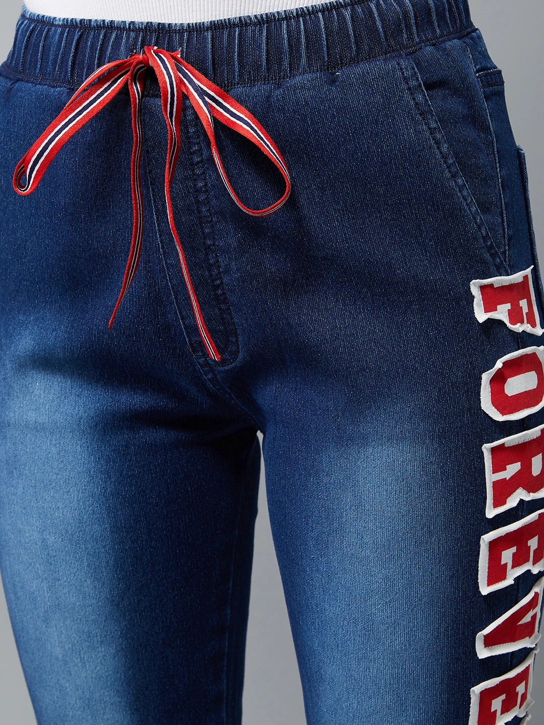 Women's Navy Blue Regular Fit Mid Rise Clean-Look Regular Length Stretchable Denim Jogger All Season Wear Durable Wear