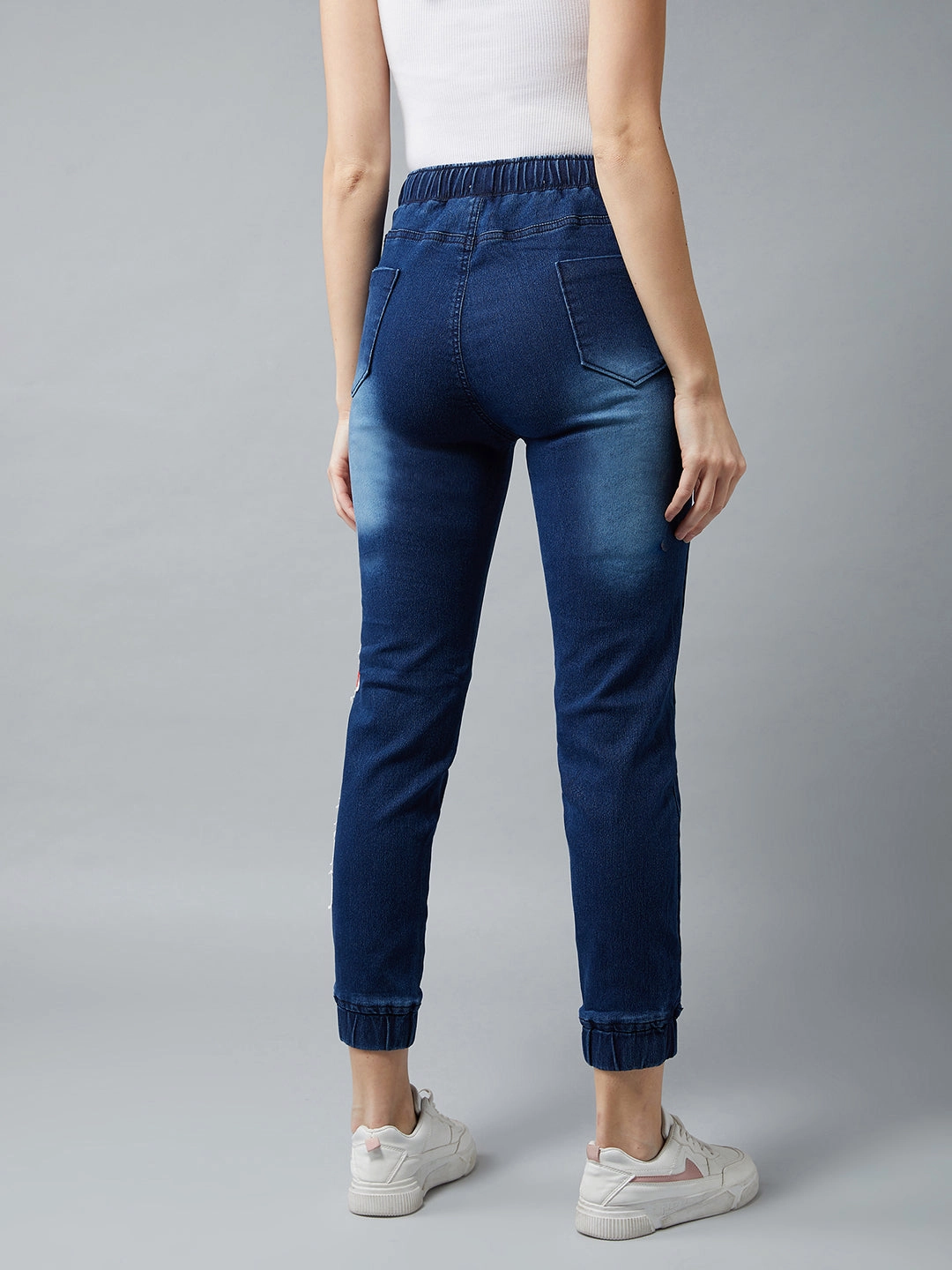 Women's Navy Blue Regular Fit Mid Rise Clean-Look Regular Length Stretchable Denim Jogger Flattering Fit Wear All Day Fit