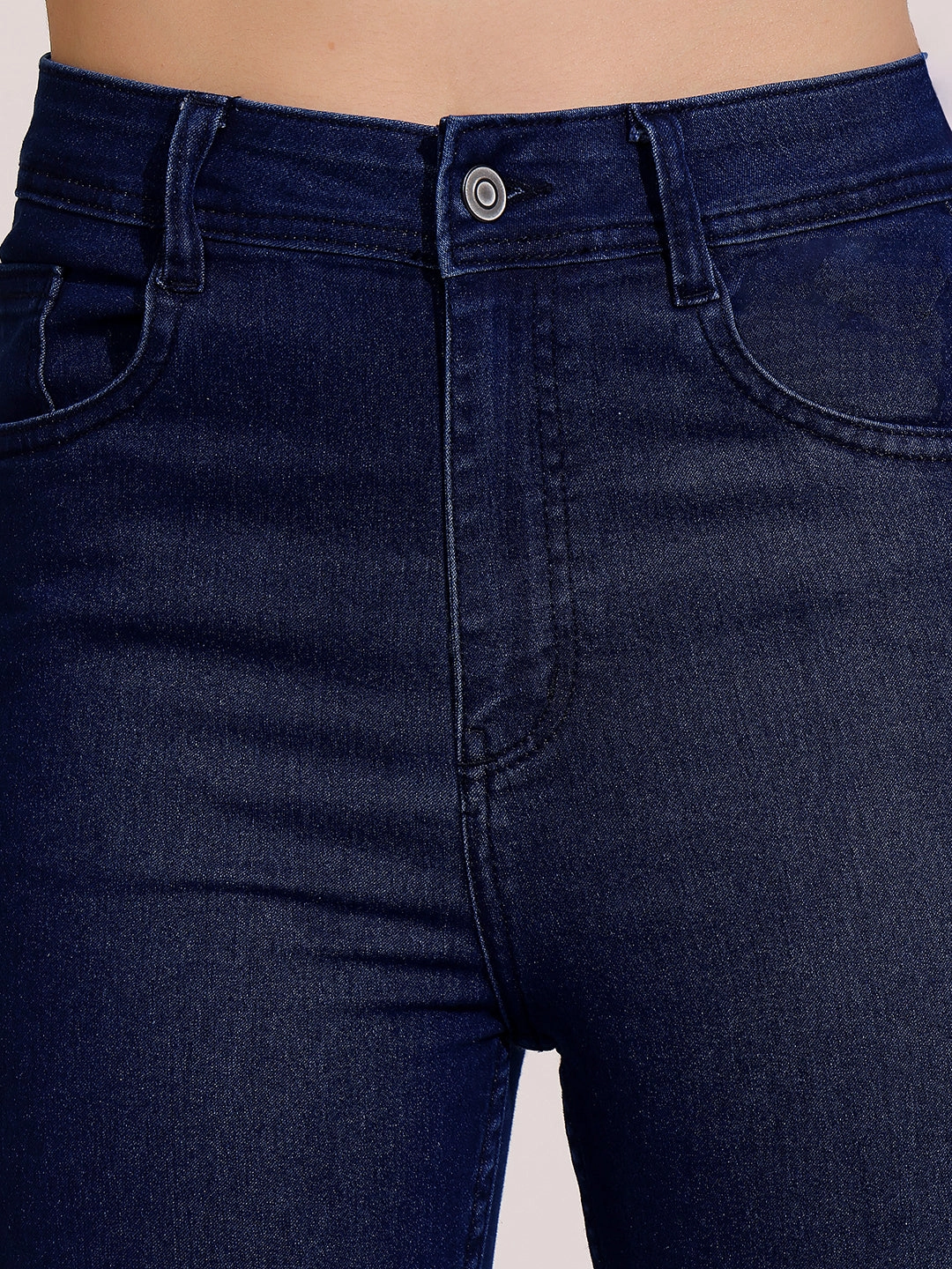 Women's Navy Blue Skinny Fit High Rise Clean Look Cropped Length Stretchable Denim Jeans Casual Friday Durable Athlete Fit