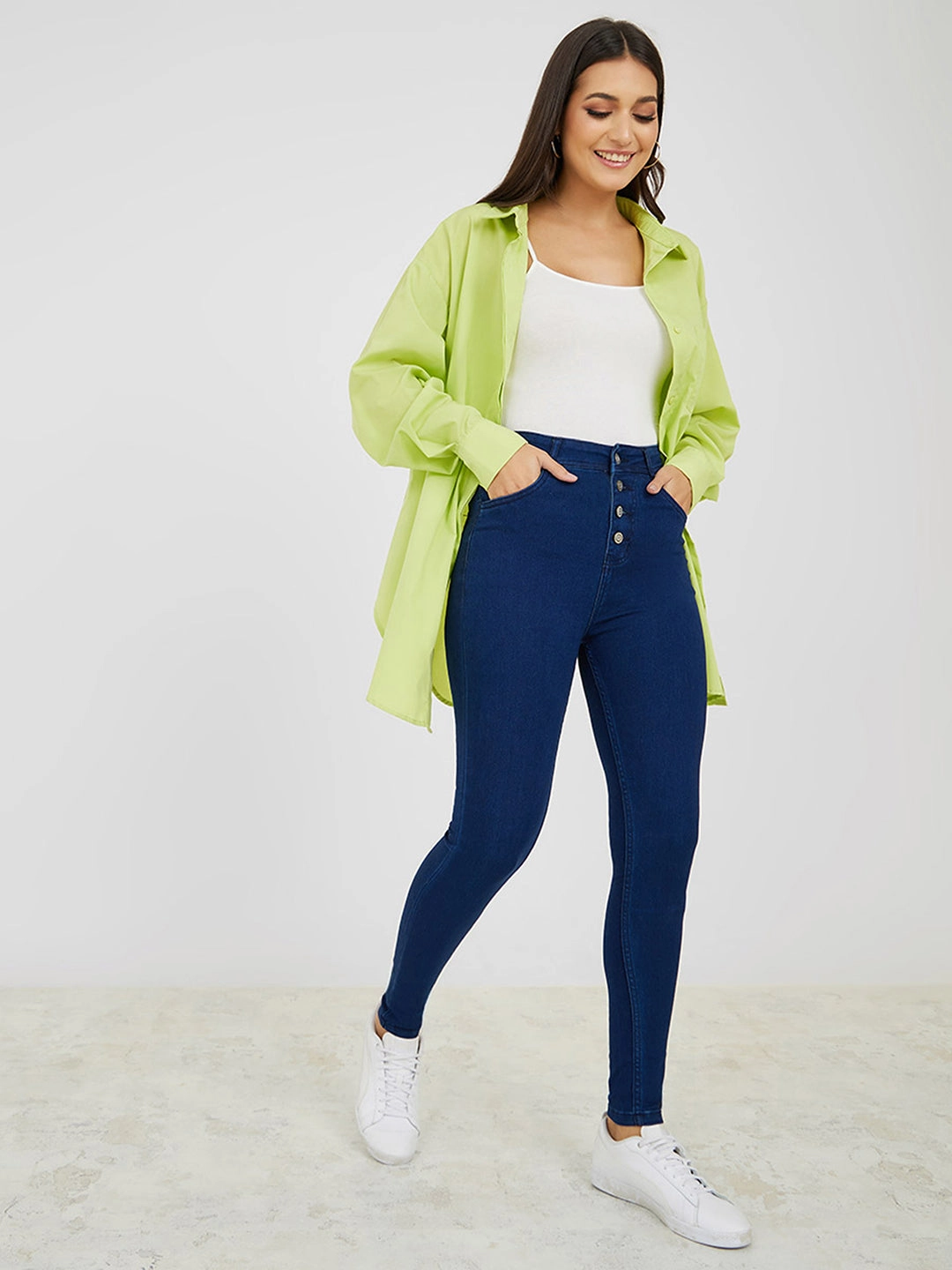 Women's Navy Blue Skinny-Fit High-Rise Regular-Length Stretchable Denim Jeans Simple Layers