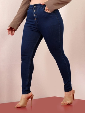 Slim Family Style Daily Wear Women's Navy Blue Skinny-Fit High-Rise Regular-Length  Stretchable Denim Jeans