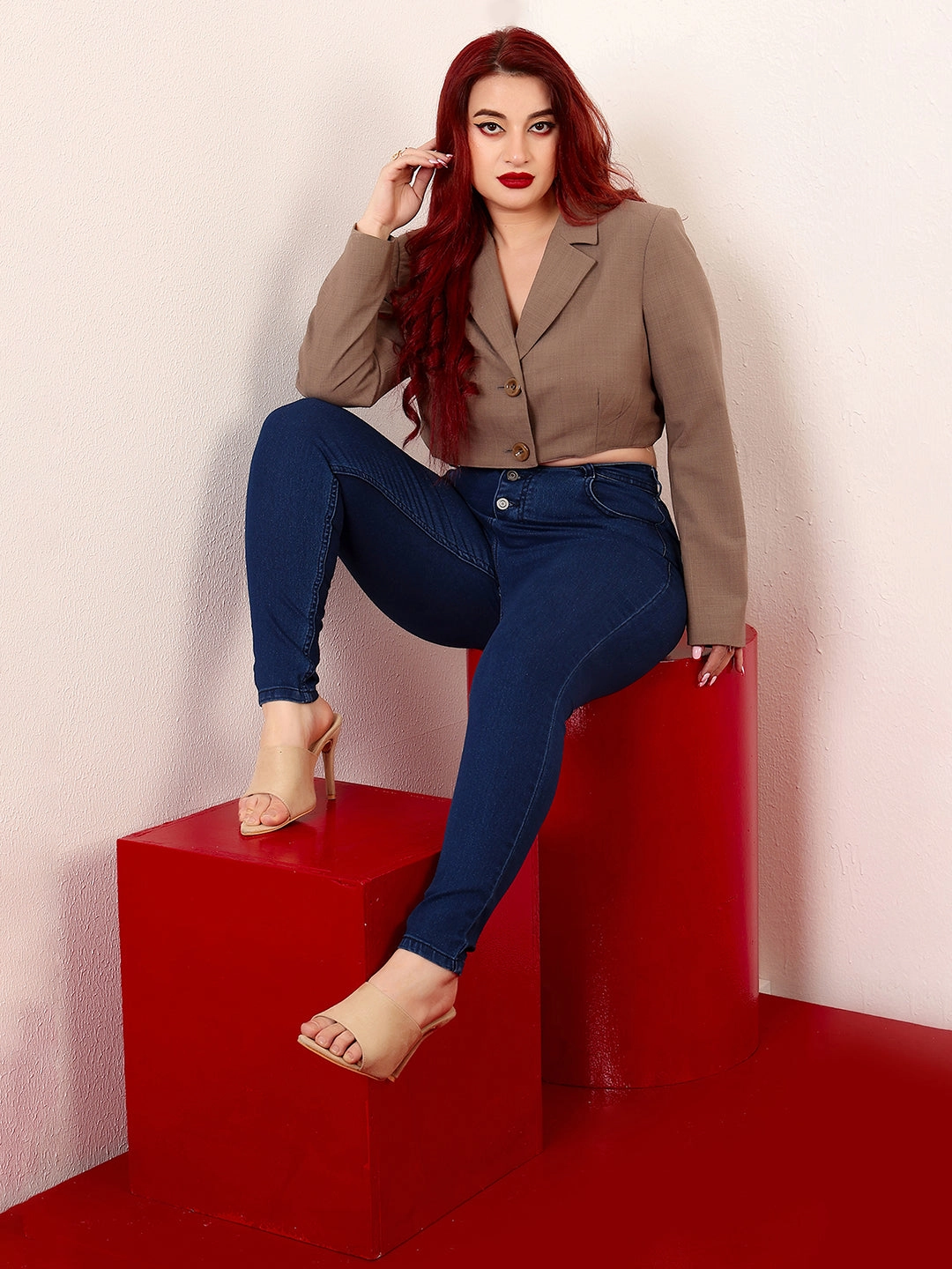 Women's Navy Blue Skinny-Fit High-Rise Regular-Length  Stretchable Denim Jeans Trendy Wear