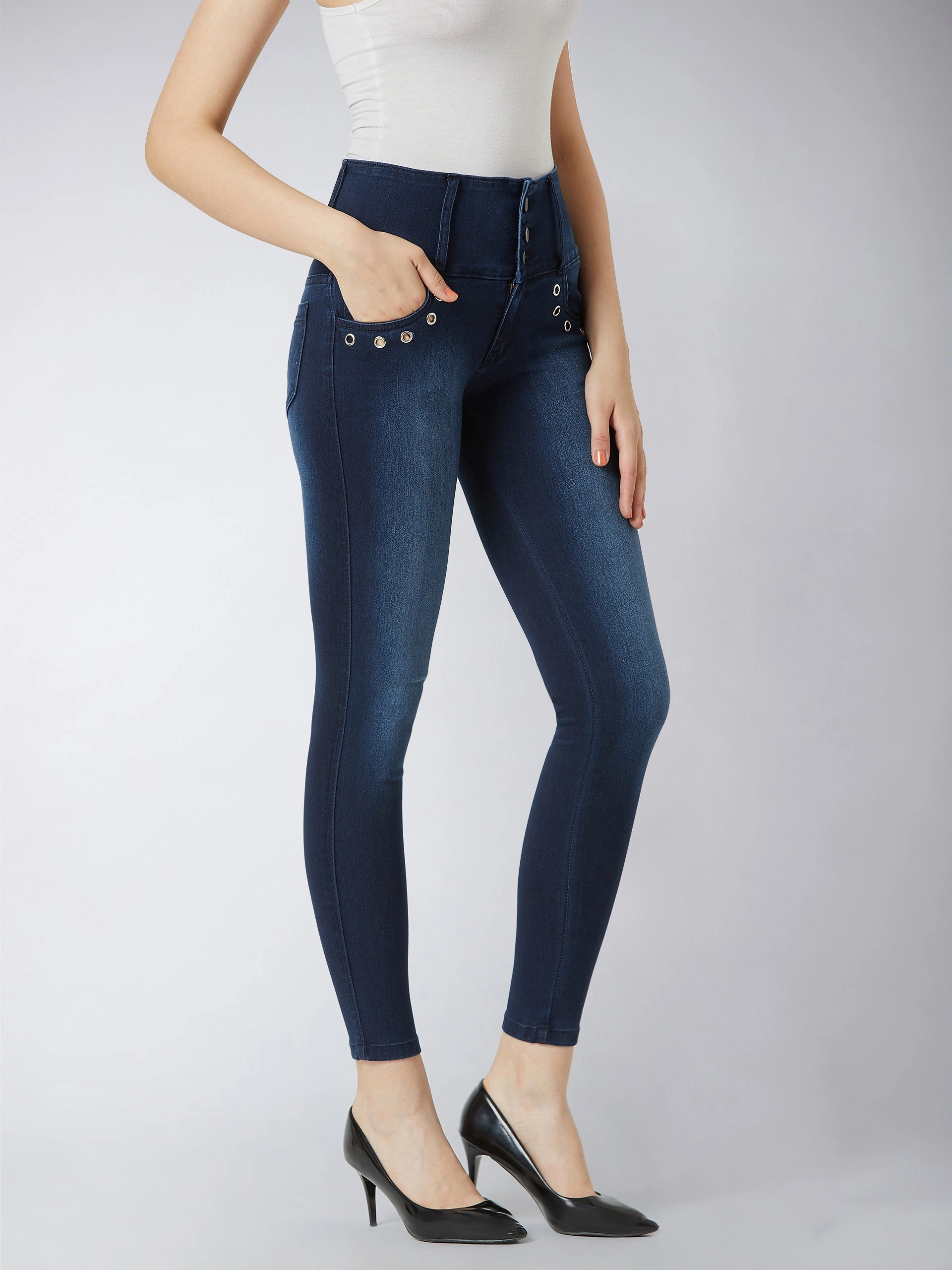 Seamless Technology Women's Navy Blue Skinny-Fit High-Rise Regular Length Stretchable Denim Pants