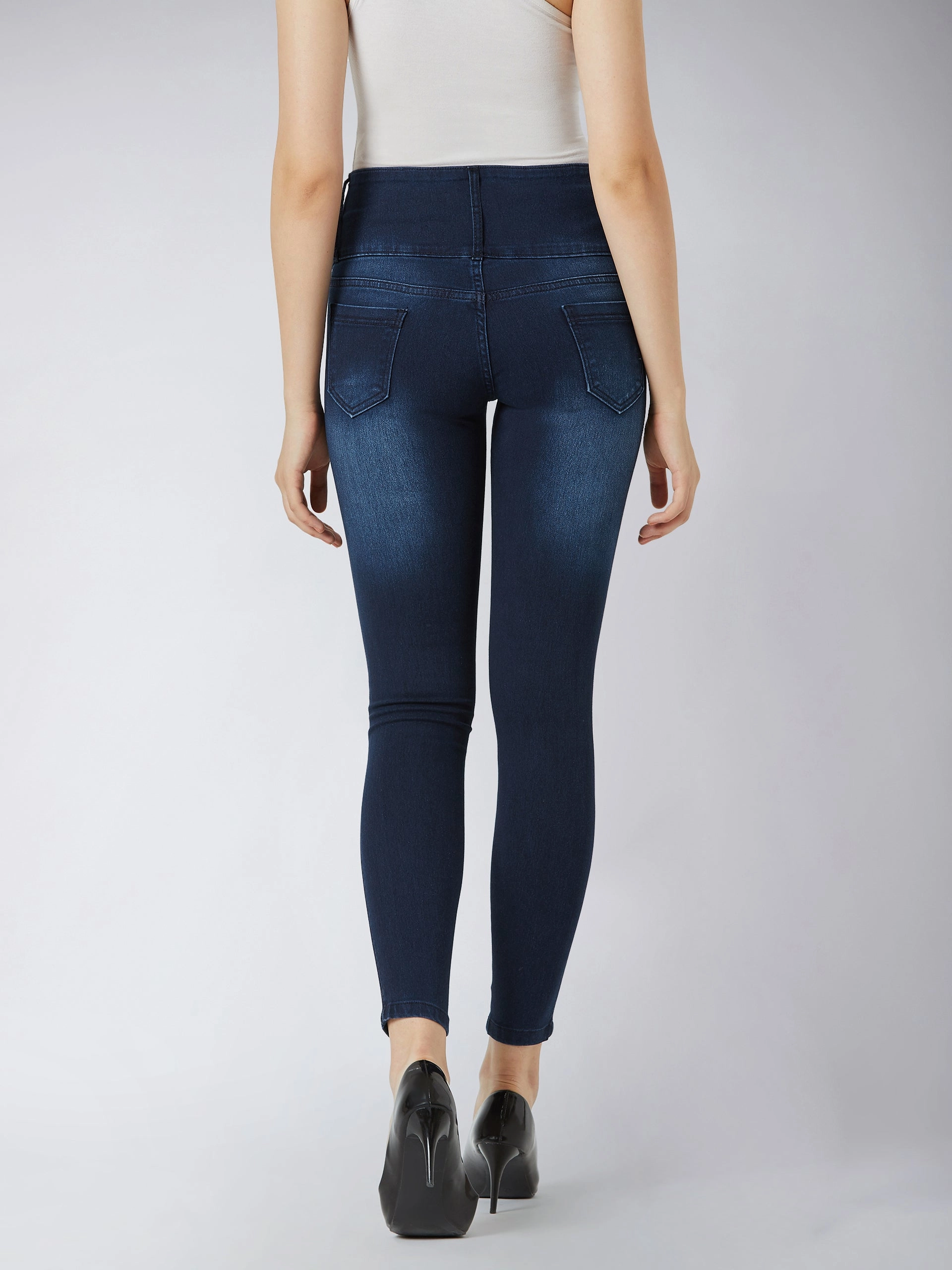 Structured Hemline Casual Edge Women's Navy Blue Skinny-Fit High-Rise Regular Length Stretchable Denim Pants