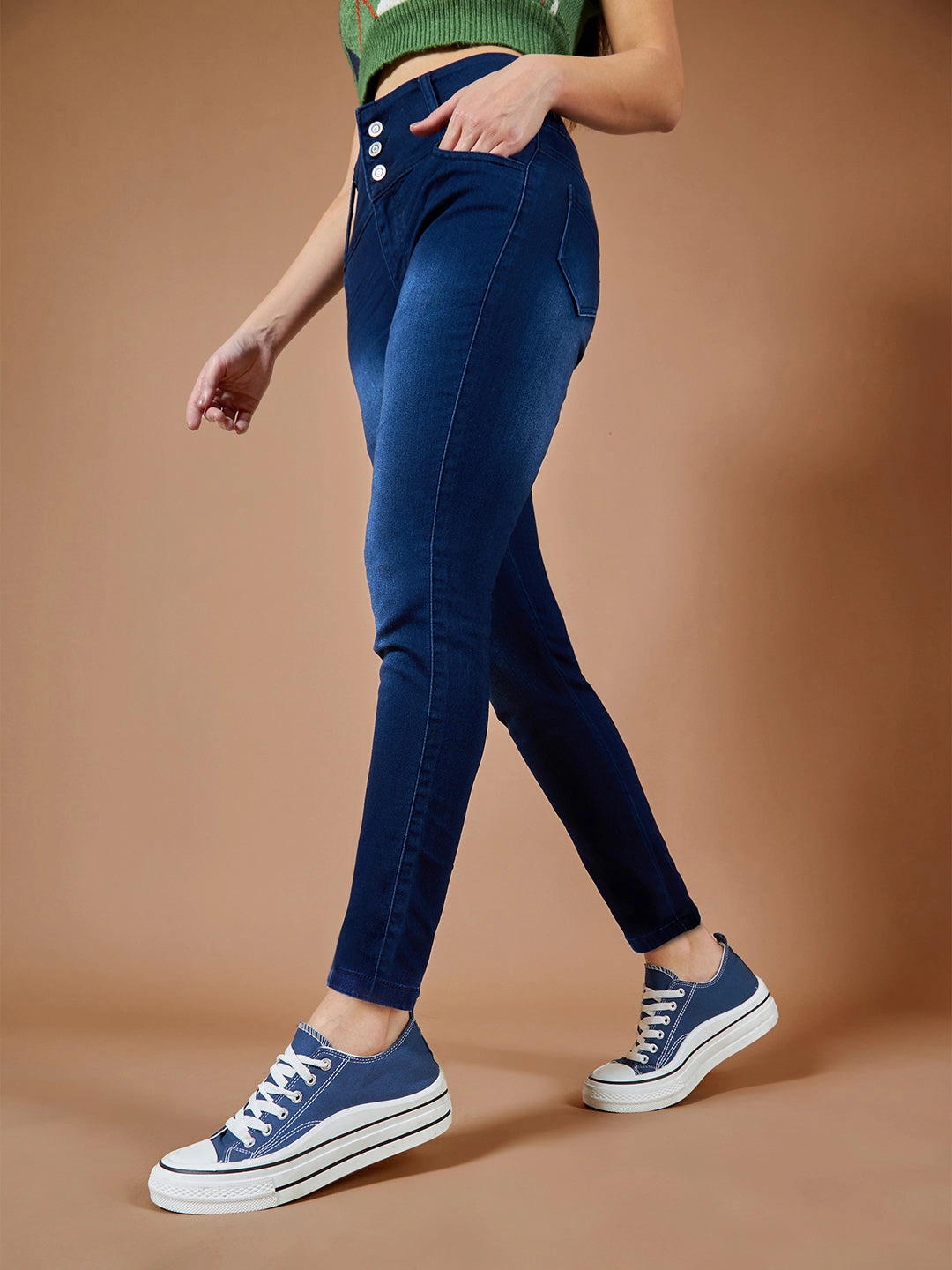 Active Lifestyle Women's Navy-Blue Skinny-Fit High-Rise Stretchable High-Rise Denim Jeans