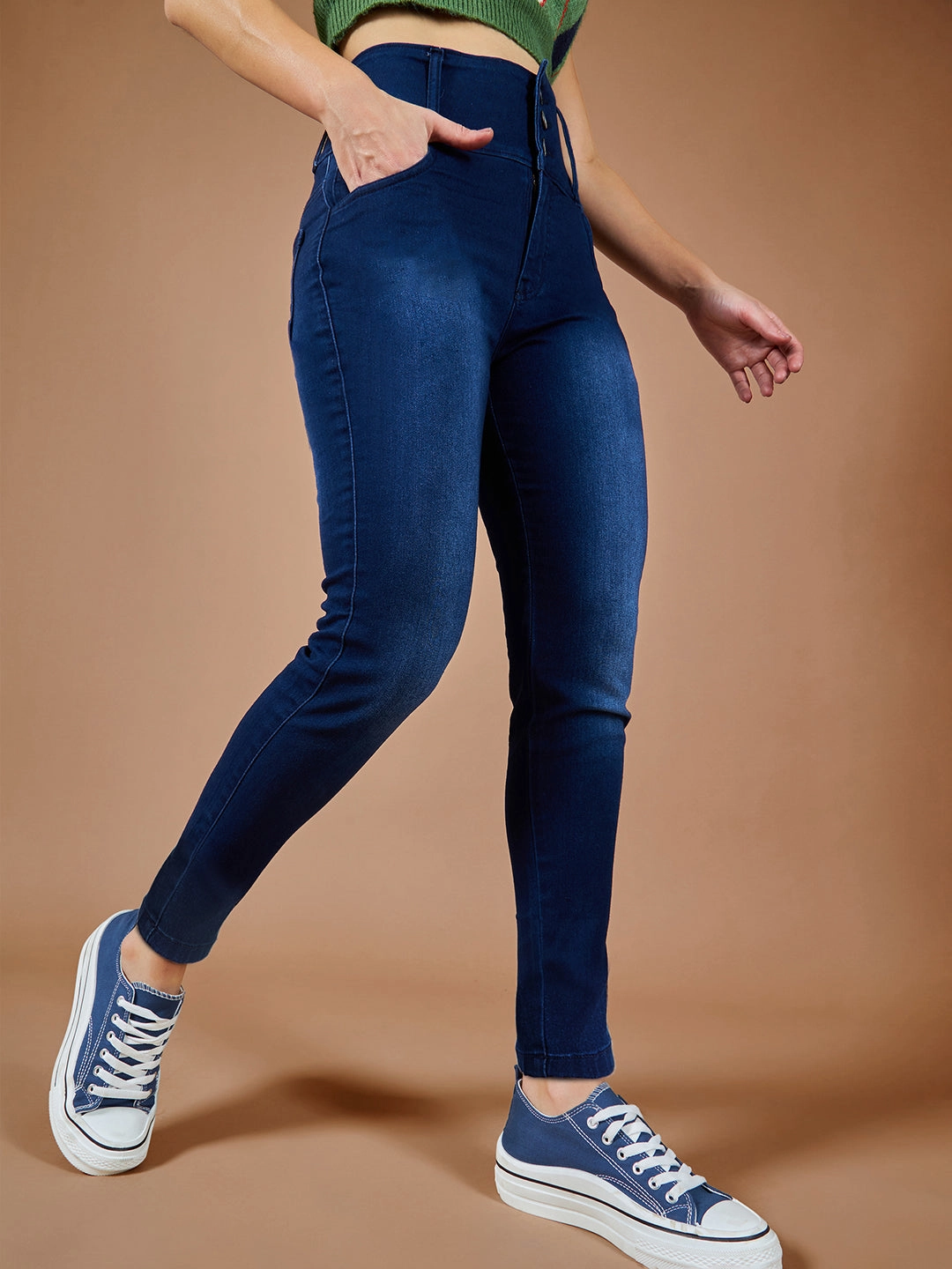 Stylish Essentials Women's Navy-Blue Skinny-Fit High-Rise Stretchable High-Rise Denim Jeans