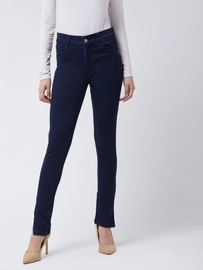 Women's Navy-Blue Skinny-Fit Mid-Rise Cropped-Length Side-Slit Stretchable Denim Jeans Outfit Plan