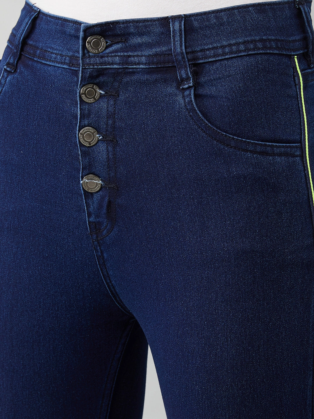 Couple Look Elegant Summer Vibes Tailored Appearance Women's Navy-Blue Skinny-Fit Relaxed High-Rise Stretchable Denim Jeans