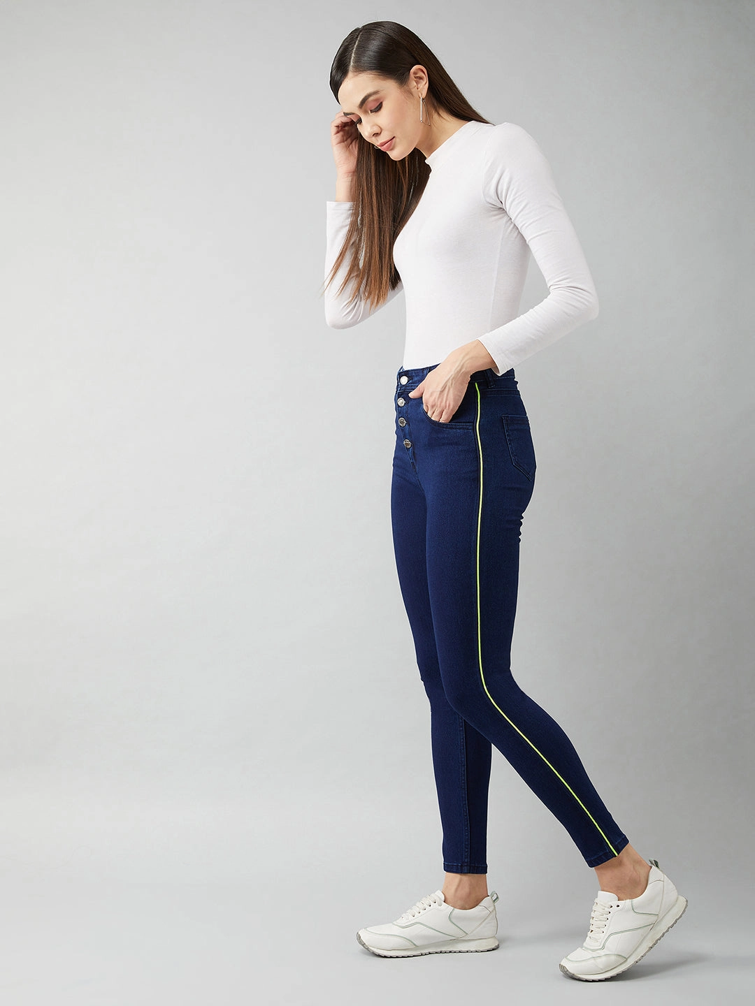 Tailored Design Women's Navy-Blue Skinny-Fit Relaxed High-Rise Stretchable Denim Jeans