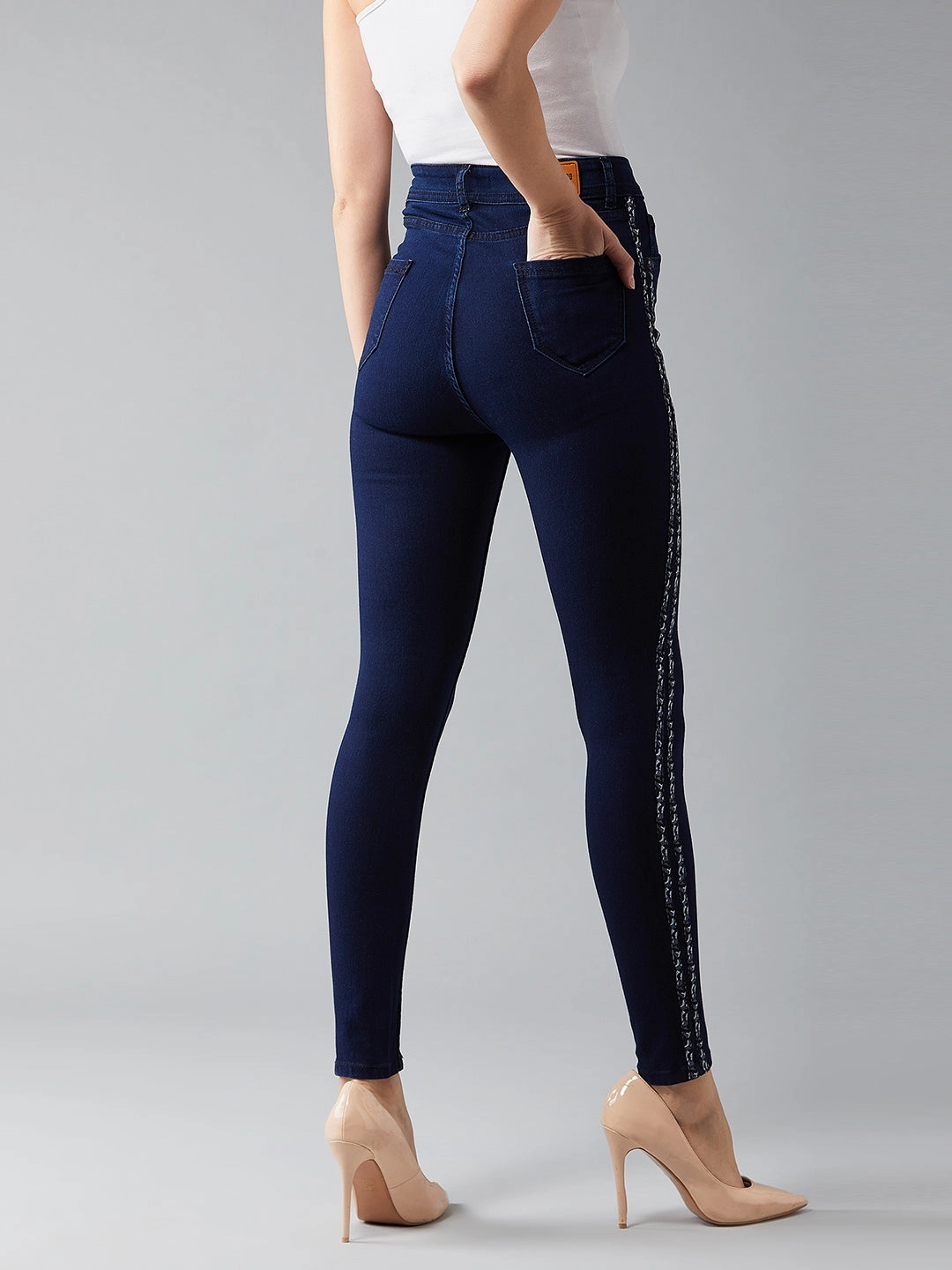 Women's Navy-Blue Skinny High-Rise Clean-Look Cropped Denim Jeans Rainy Day Chill Outfit Nature Lover