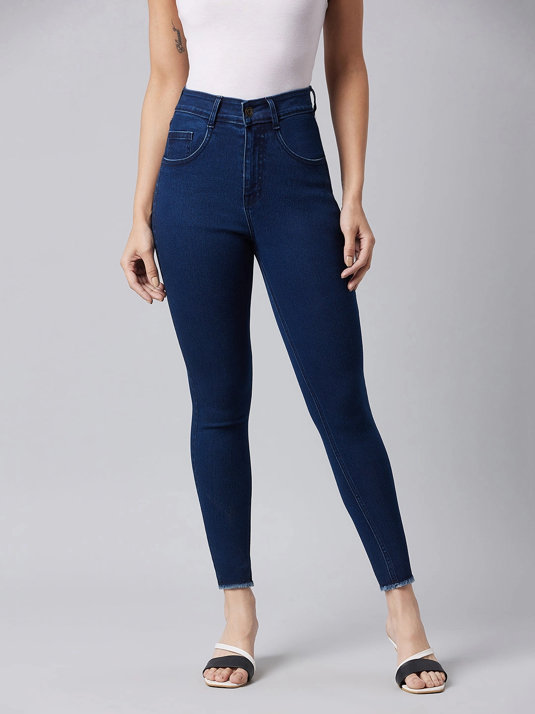 All Season Fit Women's Navy-Blue Skinny High-Rise Clean-Look Cropped Stretchable Denim Jeans