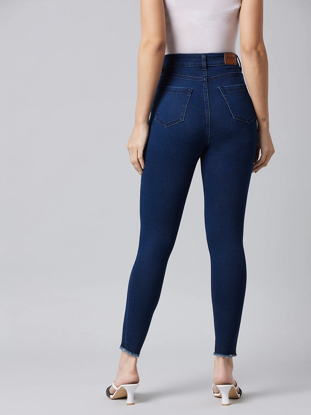 Durable Rivet Hardware Party Look Urban Explorer Women's Navy-Blue Skinny High-Rise Clean-Look Cropped Stretchable Denim Jeans