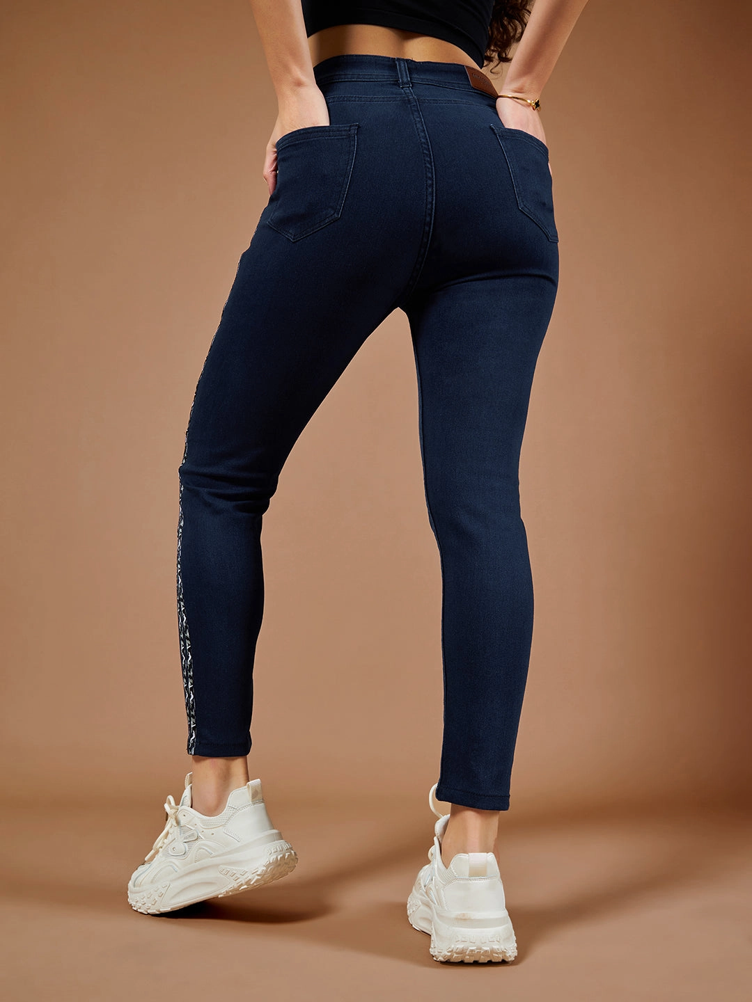 Women's Navy-Blue Skinny High-Rise Cropped Denim Jeans Winter Fashion