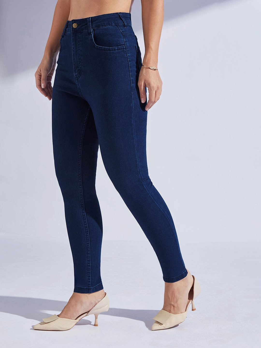 Essential Wardrobe Women's Navy Blue Skinny High-Rise Regular Stretchable Denim Jeans