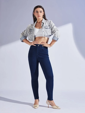 Advanced Stretch Recovery Women's Navy Blue Skinny High-Rise Regular Stretchable Denim Jeans