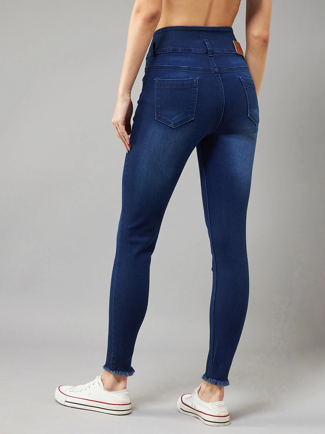 Women's Navy-Blue Skinny High-Rise Stretchable Denim Jeans Permanent Crease Retention Total Fit