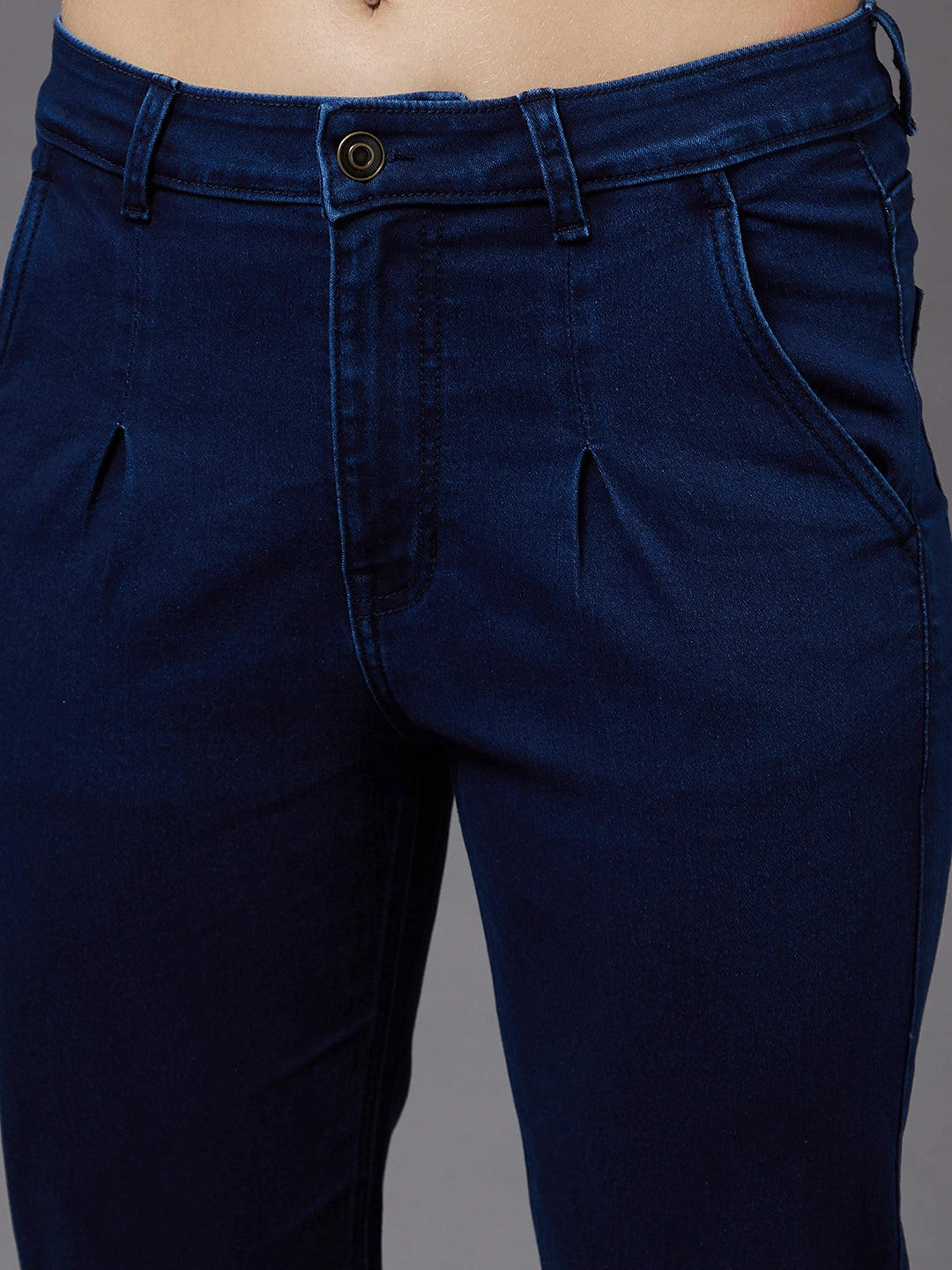 Women's Navy-Blue Tapered Fit High-Rise Stretchable Denim Jeans Breathable Classic Wear Eco Friendly Abrasion Resistant Fabric