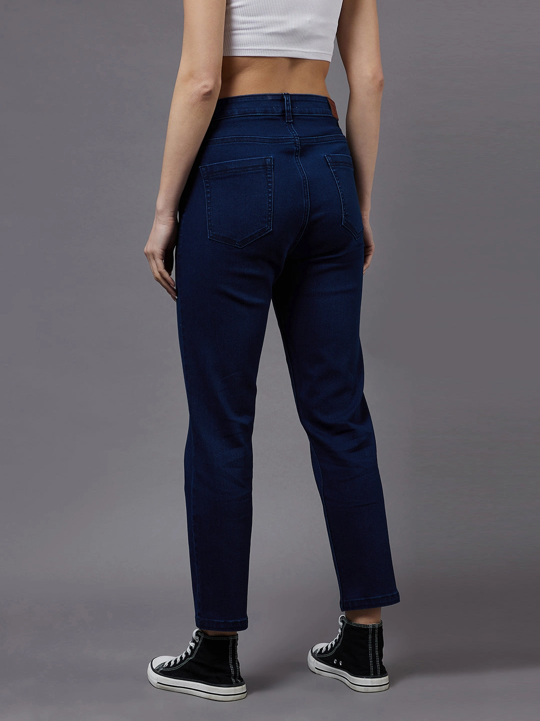 Cool Essential Women's Navy-Blue Tapered Fit High-Rise Stretchable Denim Jeans