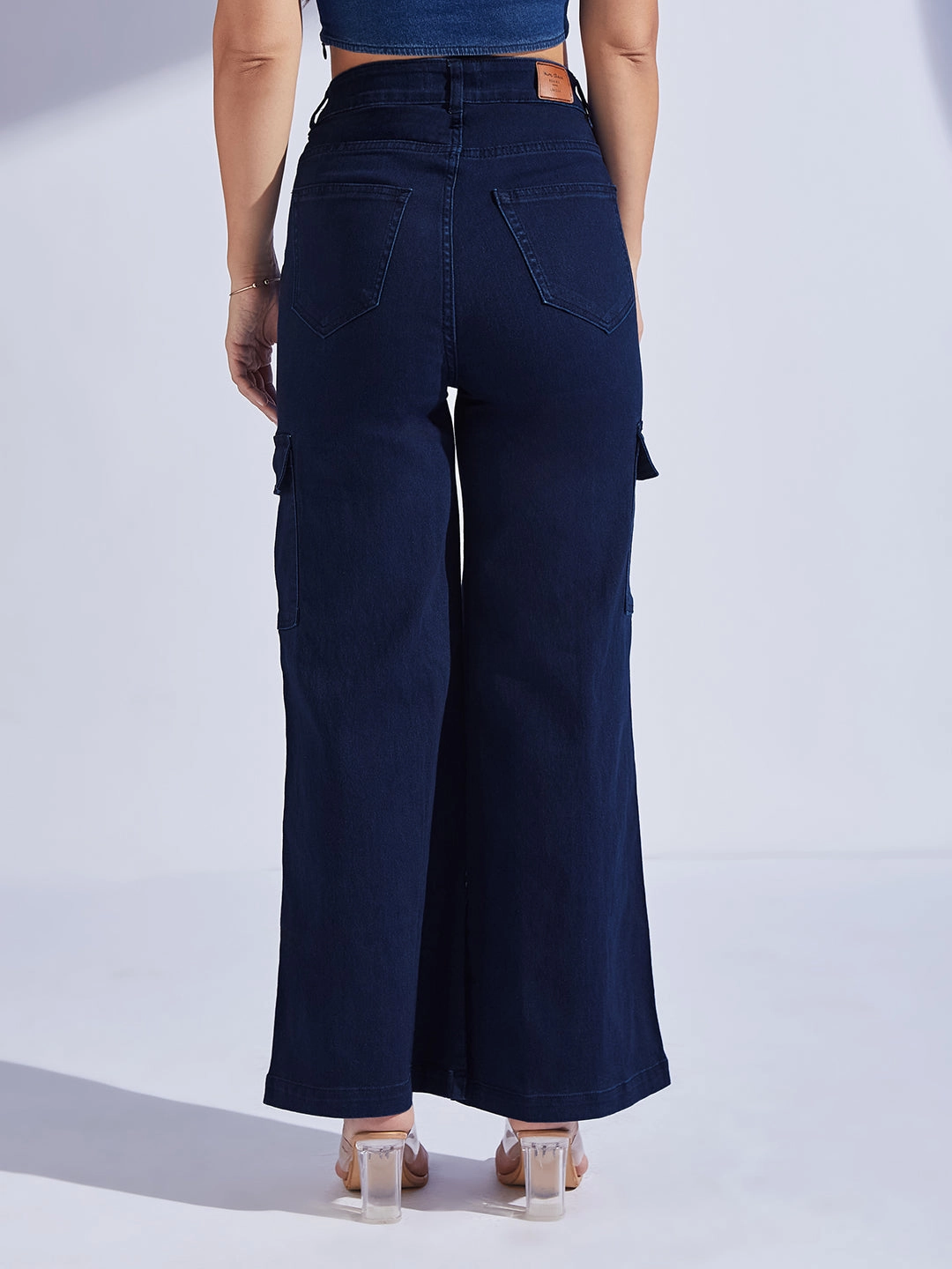 Brunch Outfit Classic Wear Luxury Women's Navy Blue Wide leg High-Rise Stretchable Denim Jeans