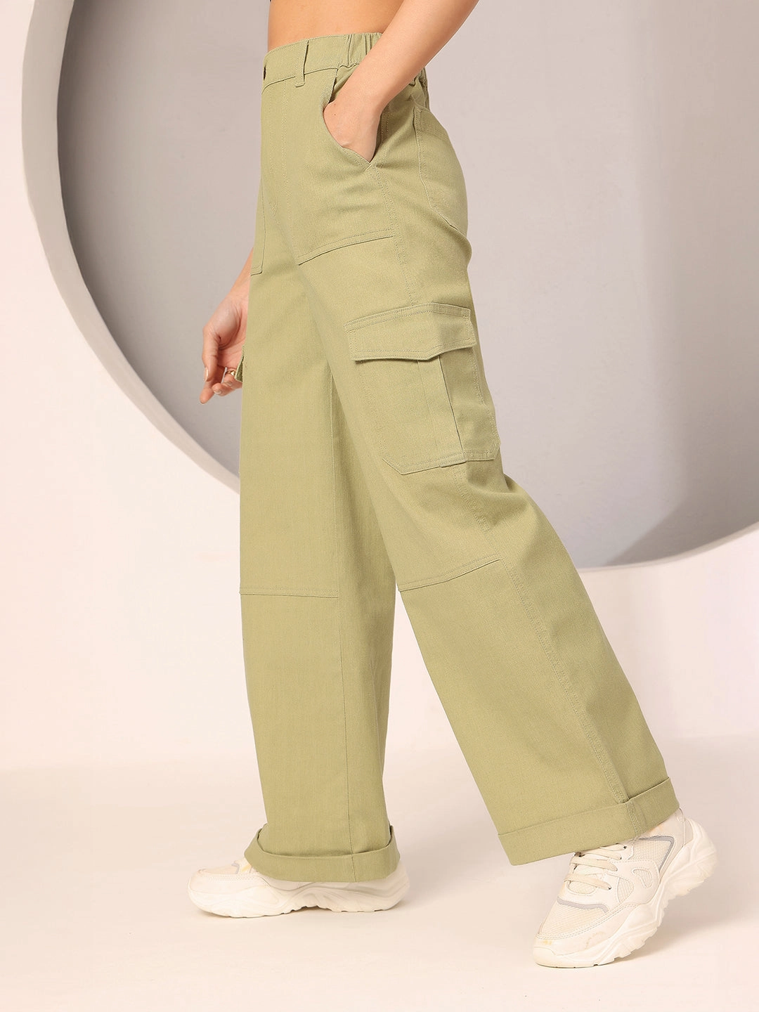 Women's Olive Wide-Leg High Rise Clean Look Regular Stretchable Denim Jeans Athlete Fit Holiday Vibes