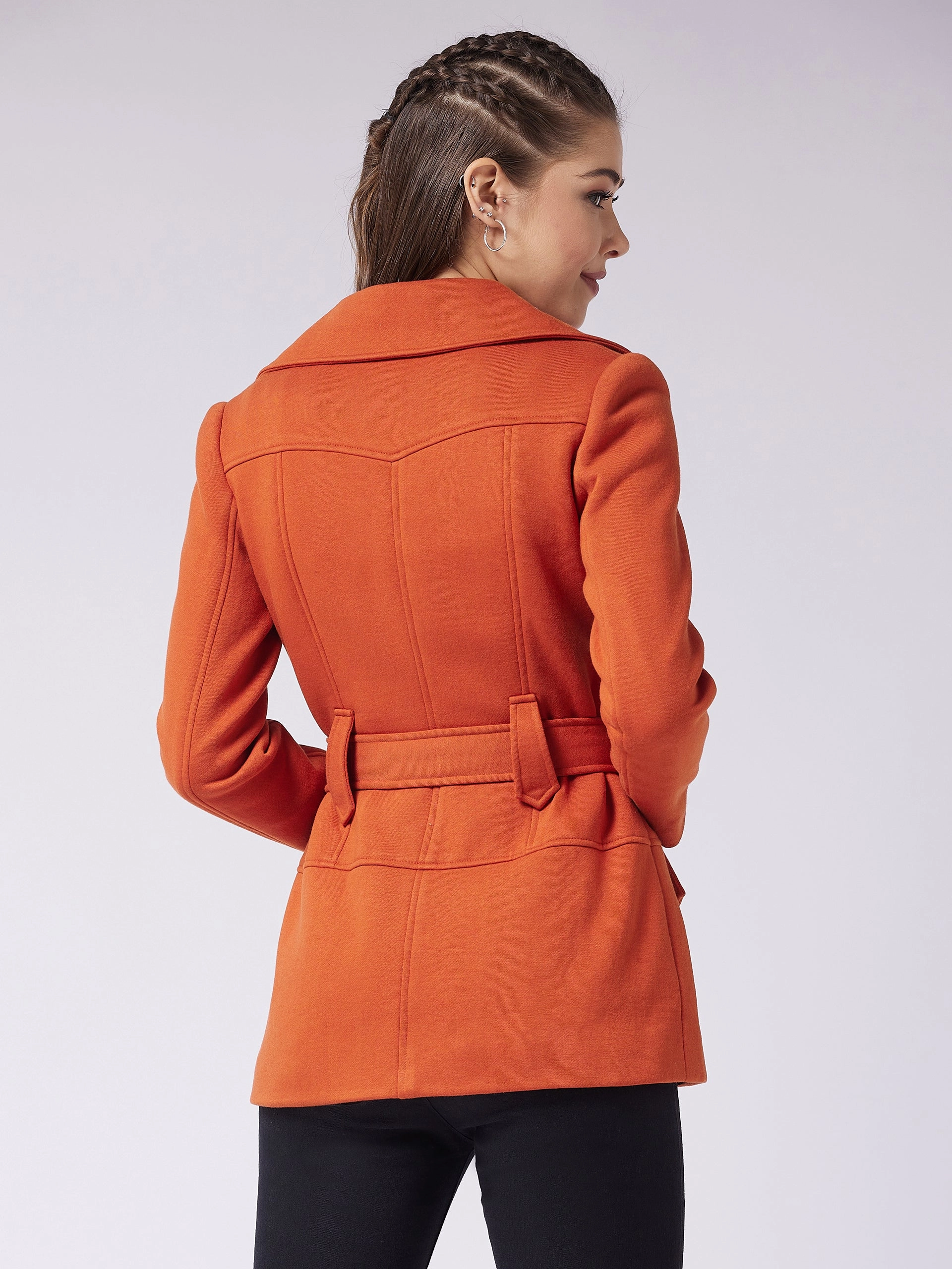 CompressionPackableFabric Women's Rust Notch Collar Full Sleeve Solid Safari Longline Jacket