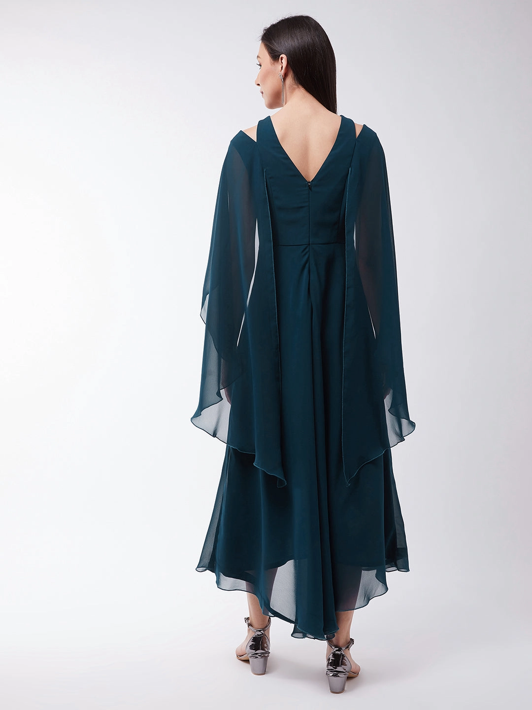 Trendy And Comfortable Women's Teal Sequined Relaxed Fit Round Neck Embellished Sleeveless Party Maxi Dress