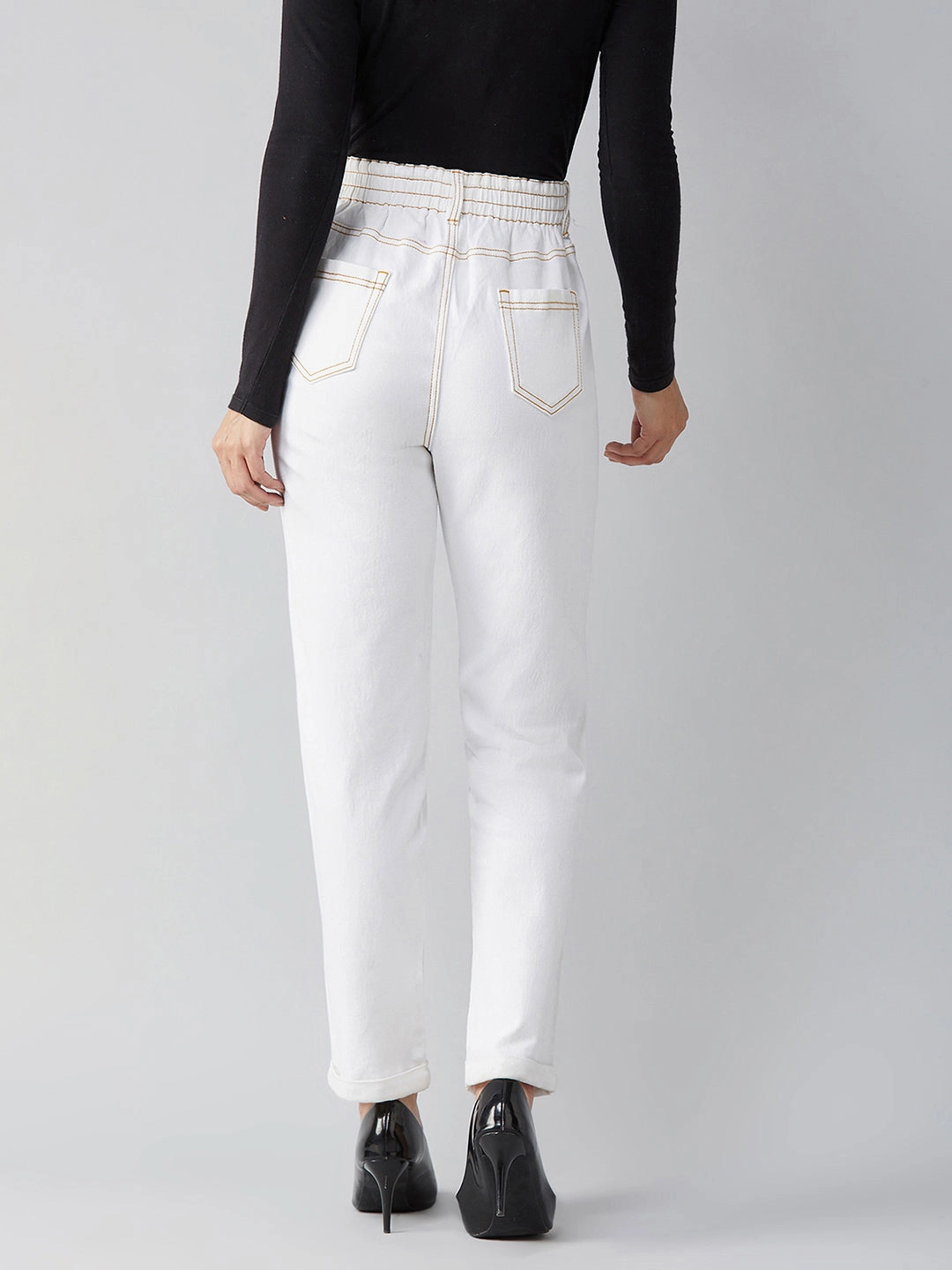 Women's White Mom's Jean High-Rise Stretchable Denim Jeans Season Ready