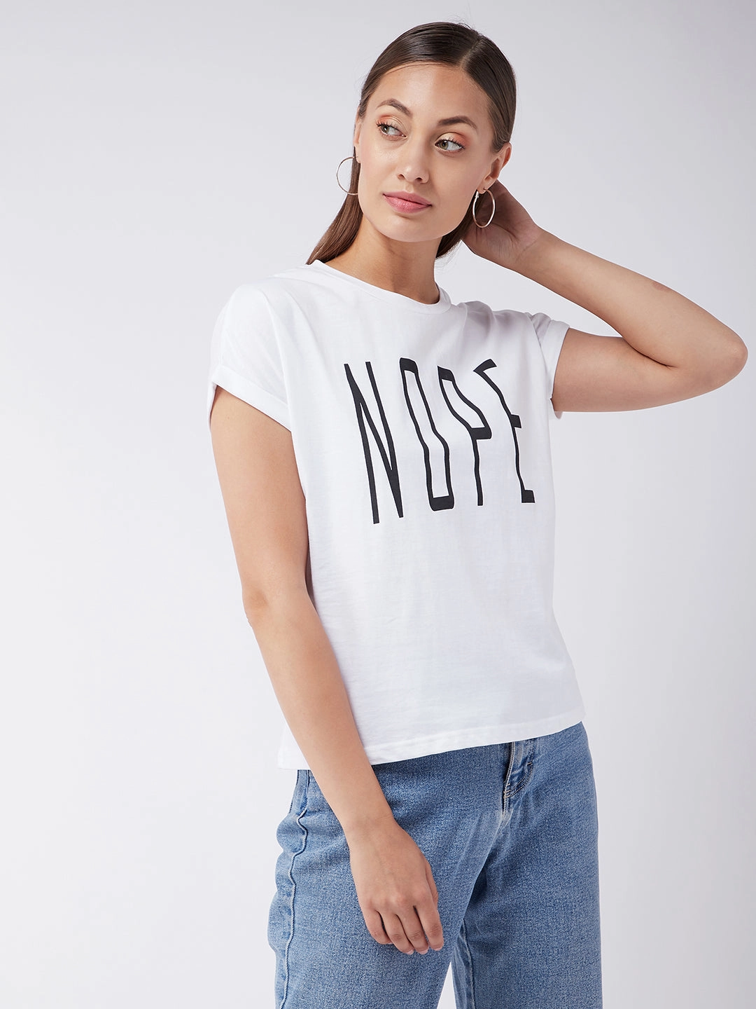 Breathable back panel Women's White Round Neck Continuous Short Sleeve Solid Graphic Print T-Shirt