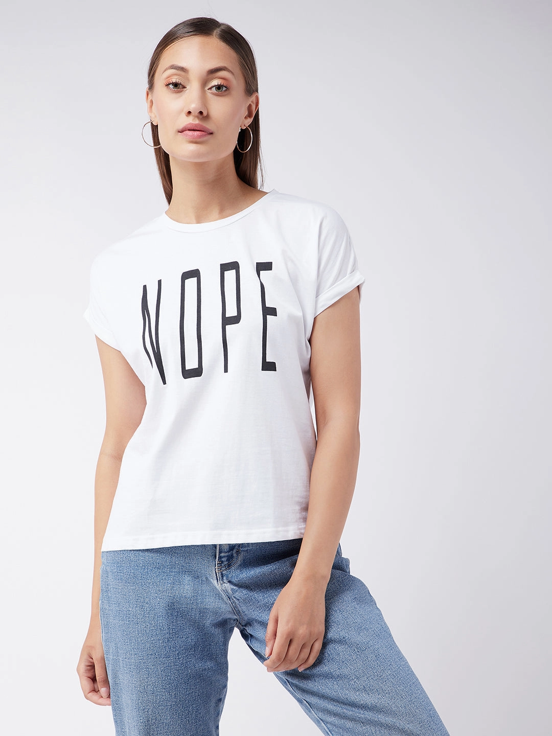 Women's White Round Neck Continuous Short Sleeve Solid Graphic Print T-Shirt Formal Shirt