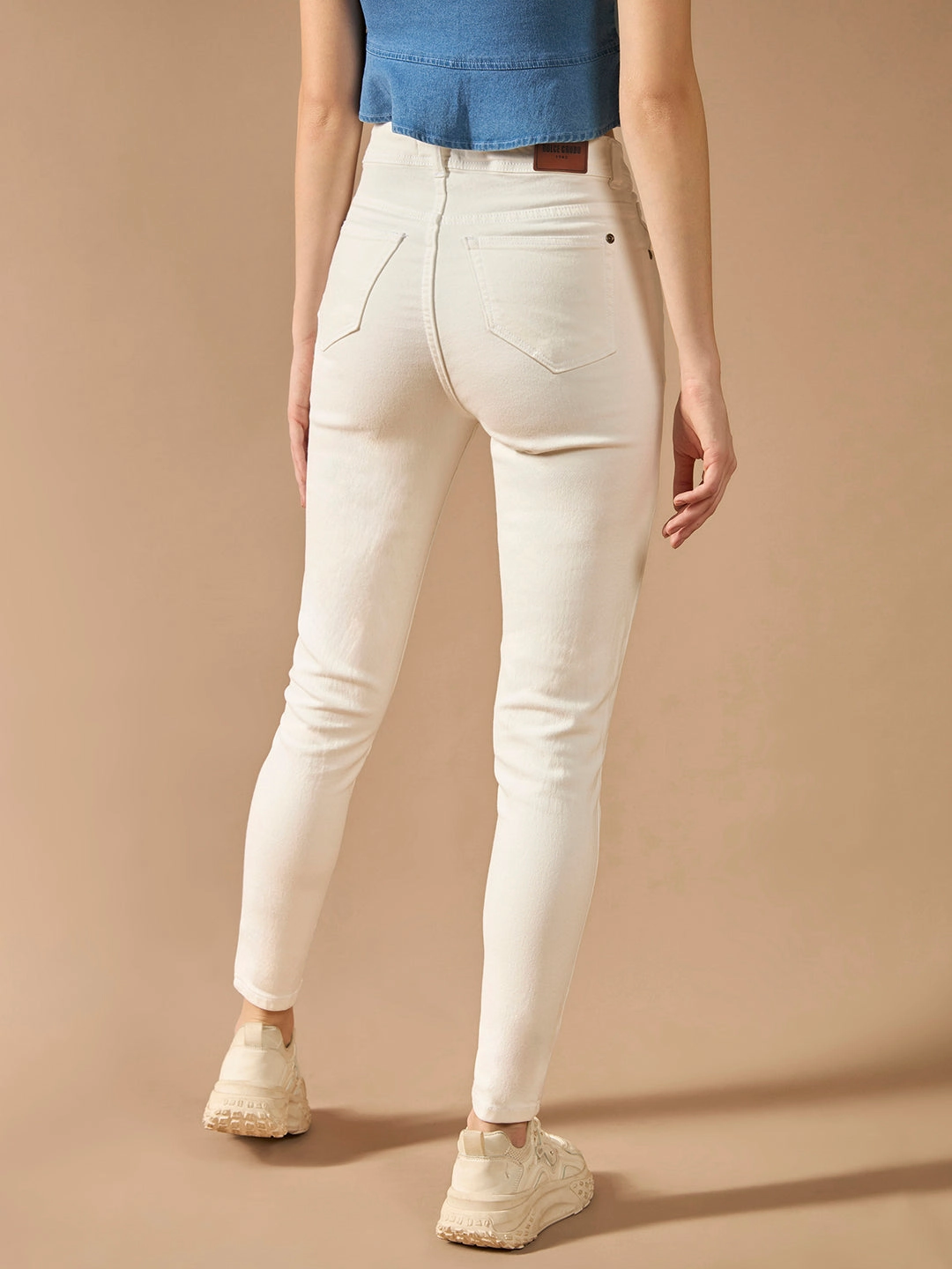 Style Layer Women's White Skinny High-Rise Clean-Look Bleached Regular-Length Stretchable Denim Jeans