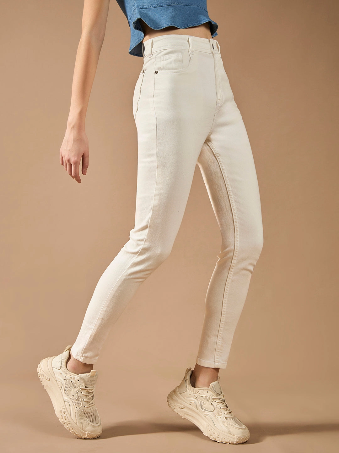 Festival Outfit Professional Wear Women's White Skinny High-Rise Clean-Look Bleached Regular-Length Stretchable Denim Jeans