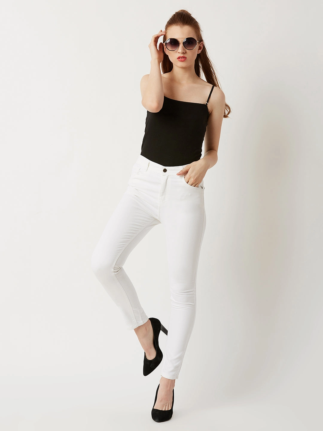 Outfit Basic Women's White Skinny High-Rise Clean-Look Bleached Stretchable Denim Jeans