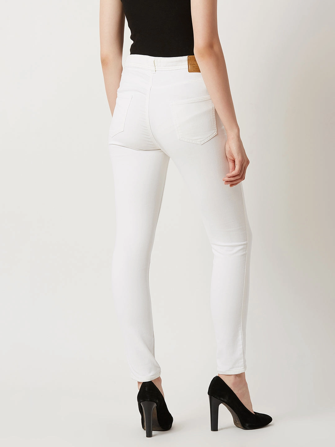 Beach Day Minimalist Style Youth Style Fashion Lover Youth Style Smooth Women's White Skinny High-Rise Clean-Look Bleached Stretchable Denim Jeans