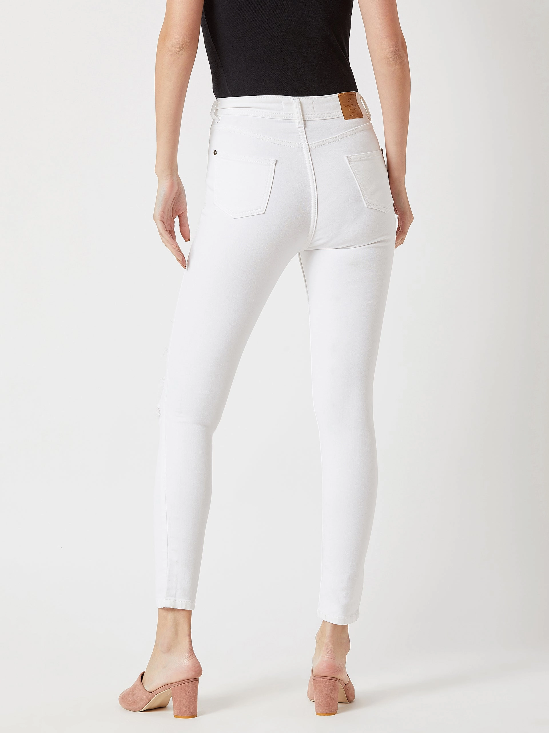 Women's White Skinny High-Rise Ripped Stretchable Denim Jeans No Fuss Wear