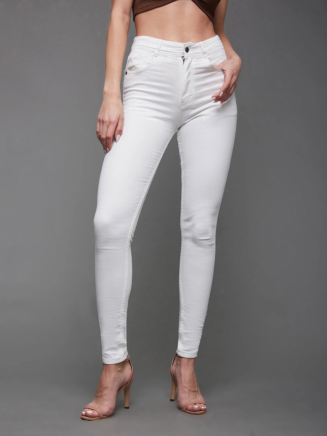 Function Ready Family Style Gym Ready Daily Wear Women's White Skinny High-Rise Stretchable Denim Jeans