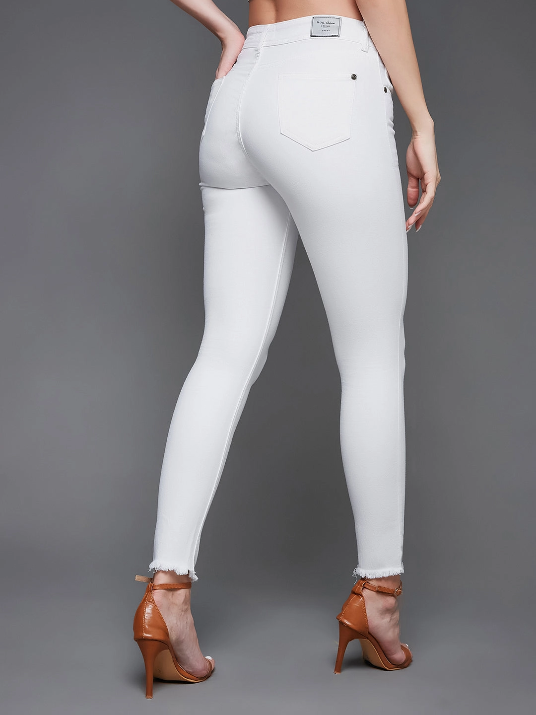 Weekend Warrior Adult Fashion Gym Ready Trendy Wear Women's White Skinny Mid-Rise Bleached Clean-Look Cropped Stretchable Denim Jeans