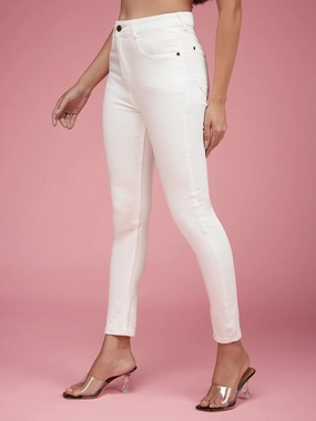 Smart Utility Women's White Skinny Mid-Rise Stretchable Denim Jeans
