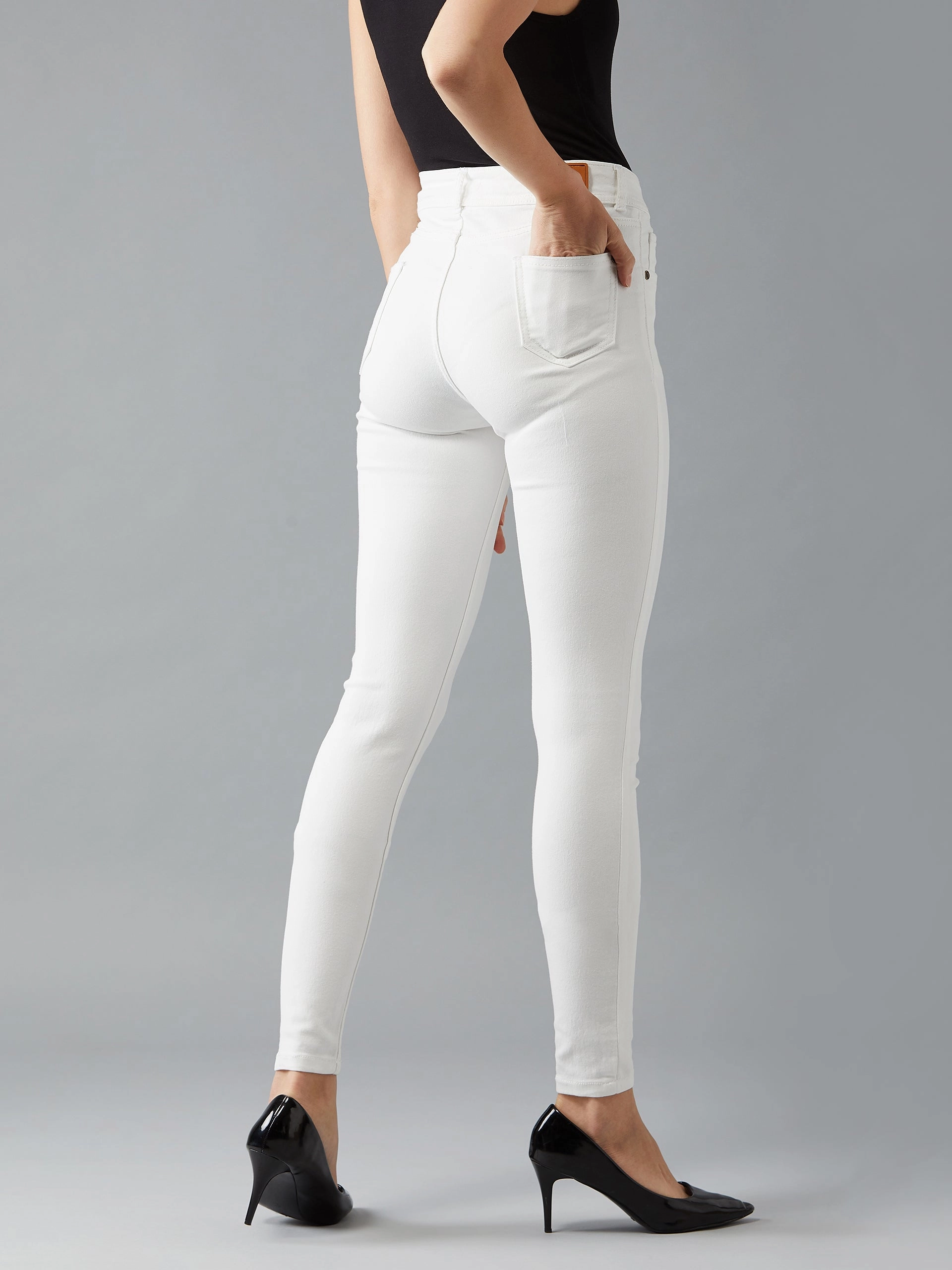 Women's White Skinny Mid-Rise Stretchable Denim Jeans Modern Fit