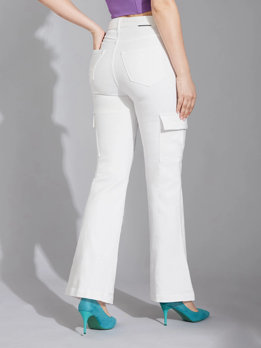 Office Wear Chill Outfit Date Night Textured Versatile Shopping Day Women's White Wide-Leg High-Rise Clean-Look Regular Stretchable Denim Jeans